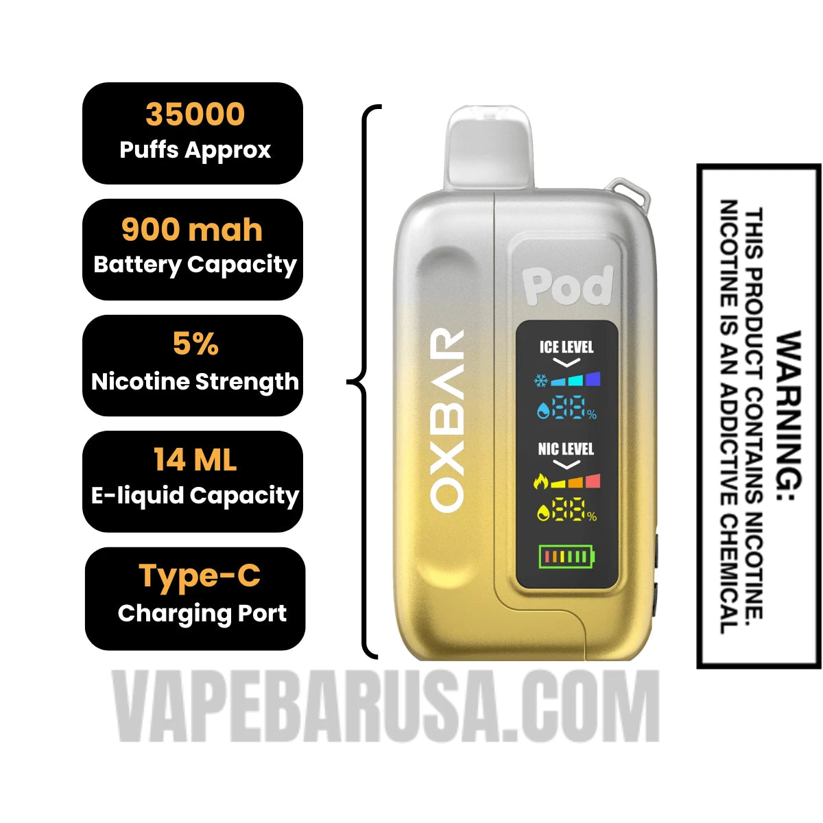 White Gummy Watermelon OXBAR Ice-Nic Control Disposable Vape Specifcations