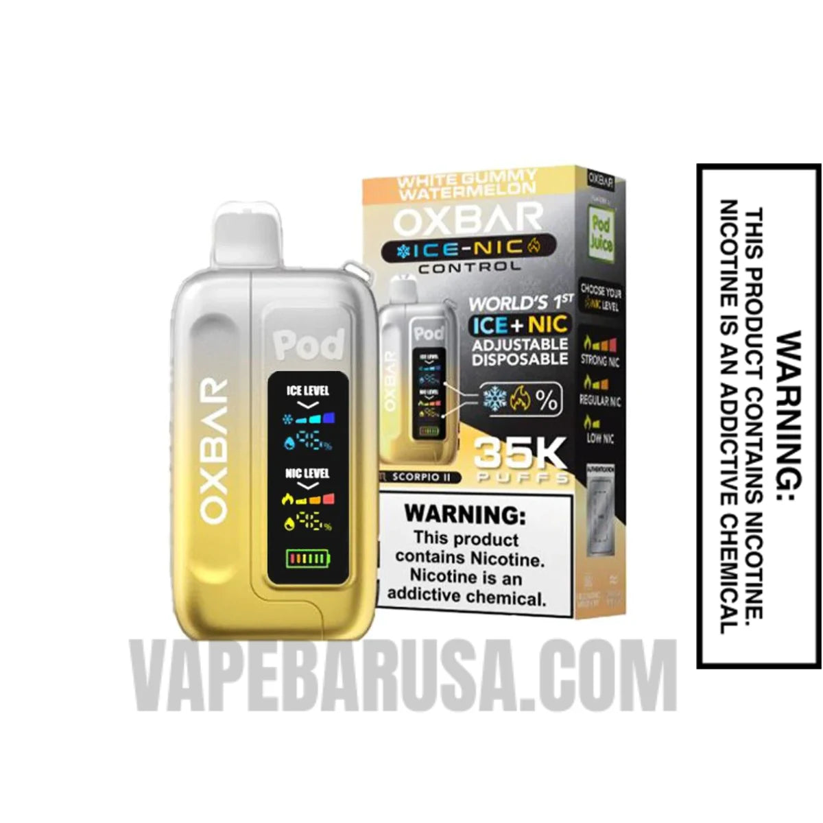 White Gummy Watermelon OXBAR Ice-Nic Control Disposable Vape With Package Box
