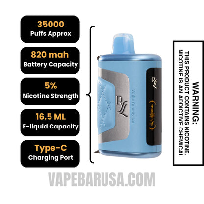 White Yummy Ice RAZ RYL Disposable Vape Specifications