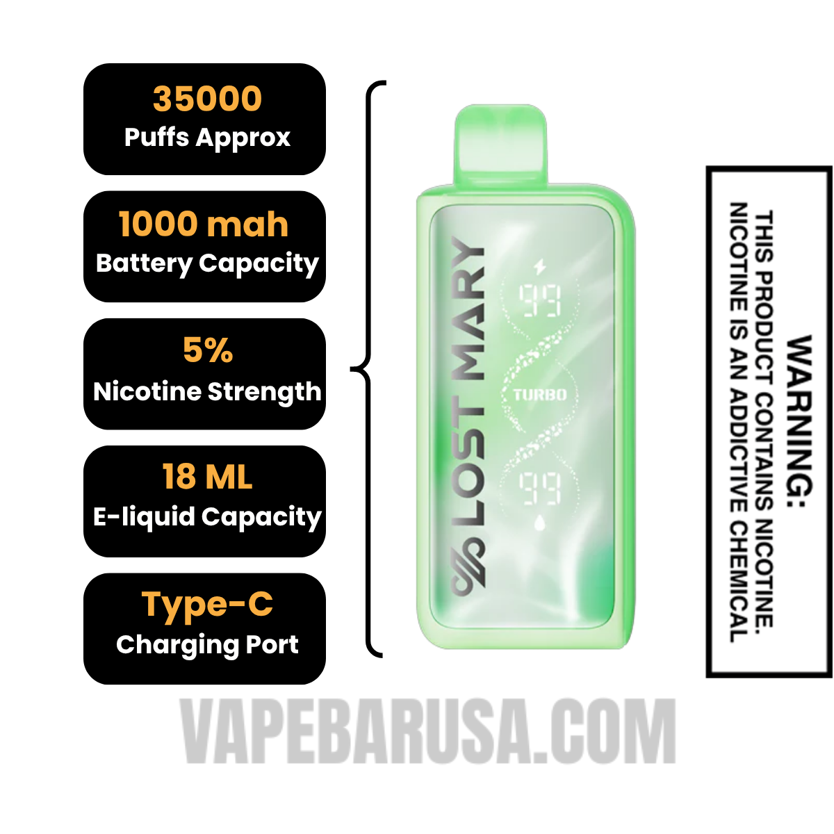 Winter Mint Lost Mary MT35000 Disposable Vape specifications