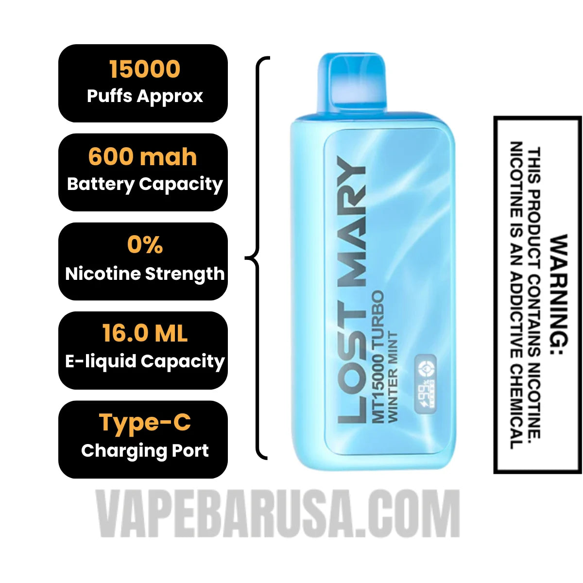 Winter Mint Lost Mary MT15000 Disposable Vape Specifications