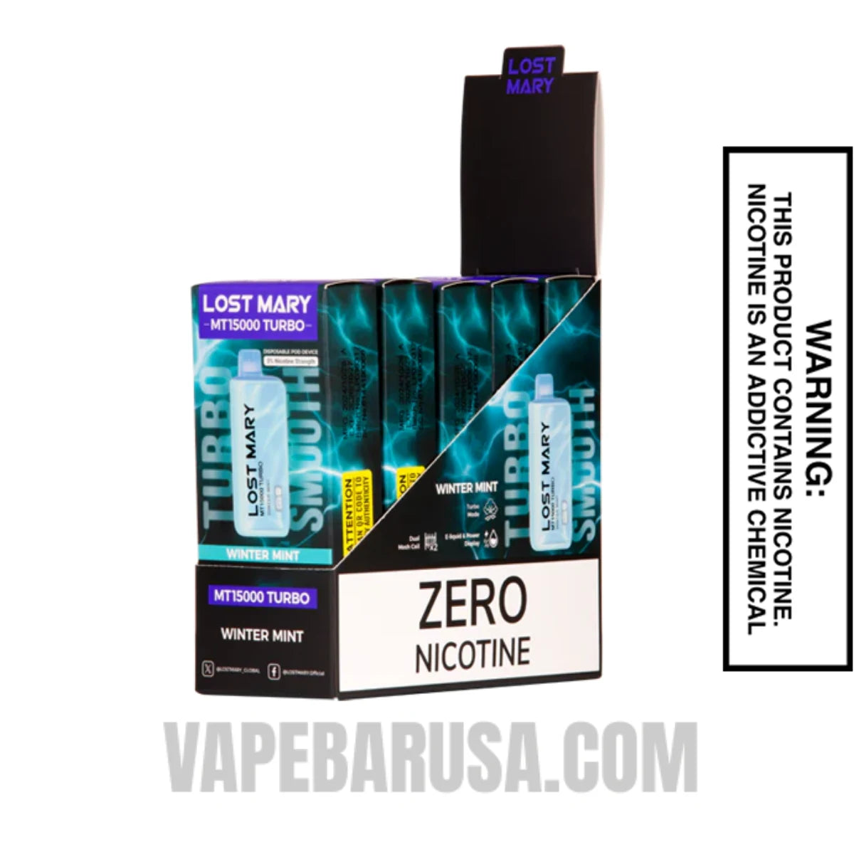 Winter Mint Lost Mary MT15000 Turbo Vape - 0% Nic with Bundle Box