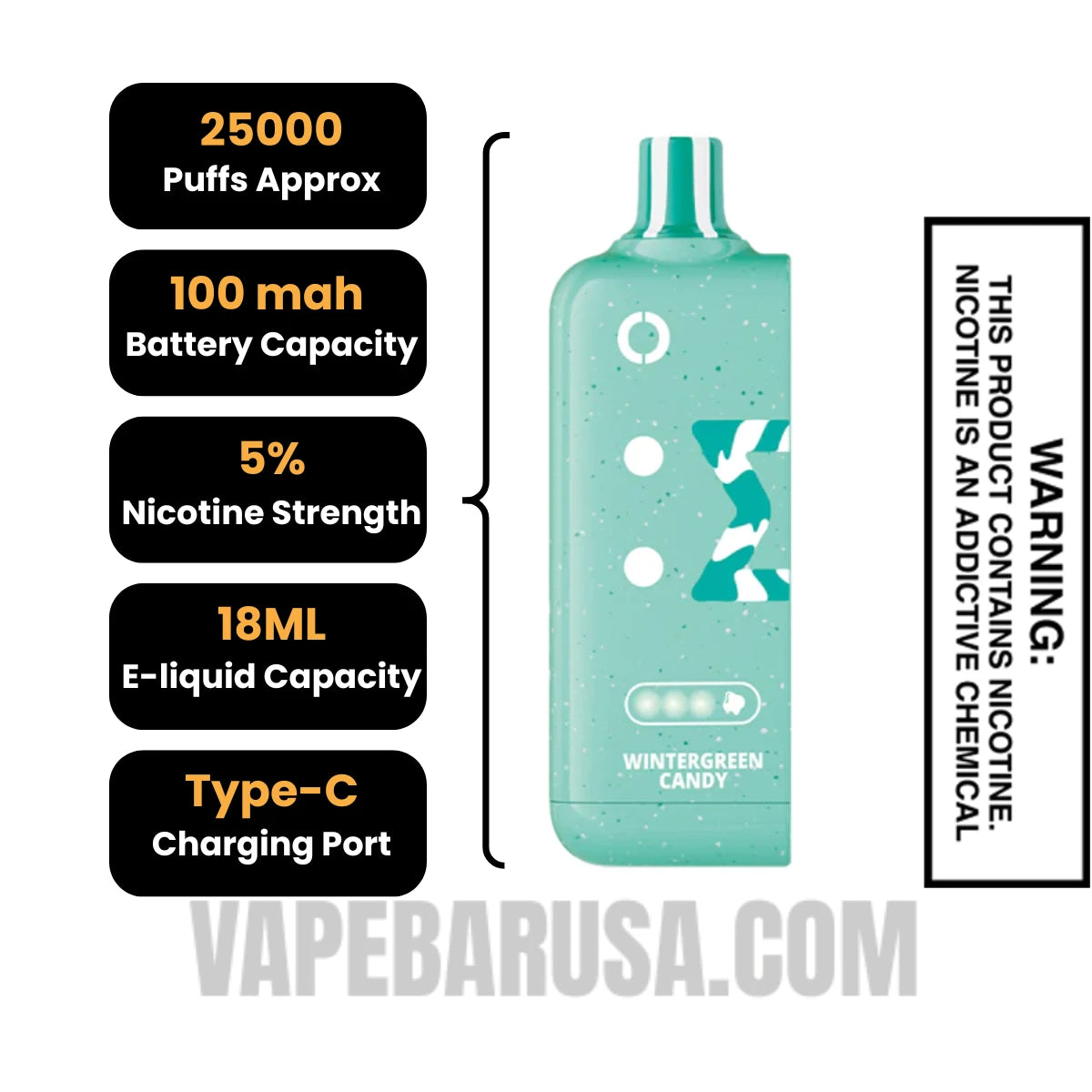 Wintergreen Candy Off Stamp Sweet Cube 25K Disposable Pod Specifications