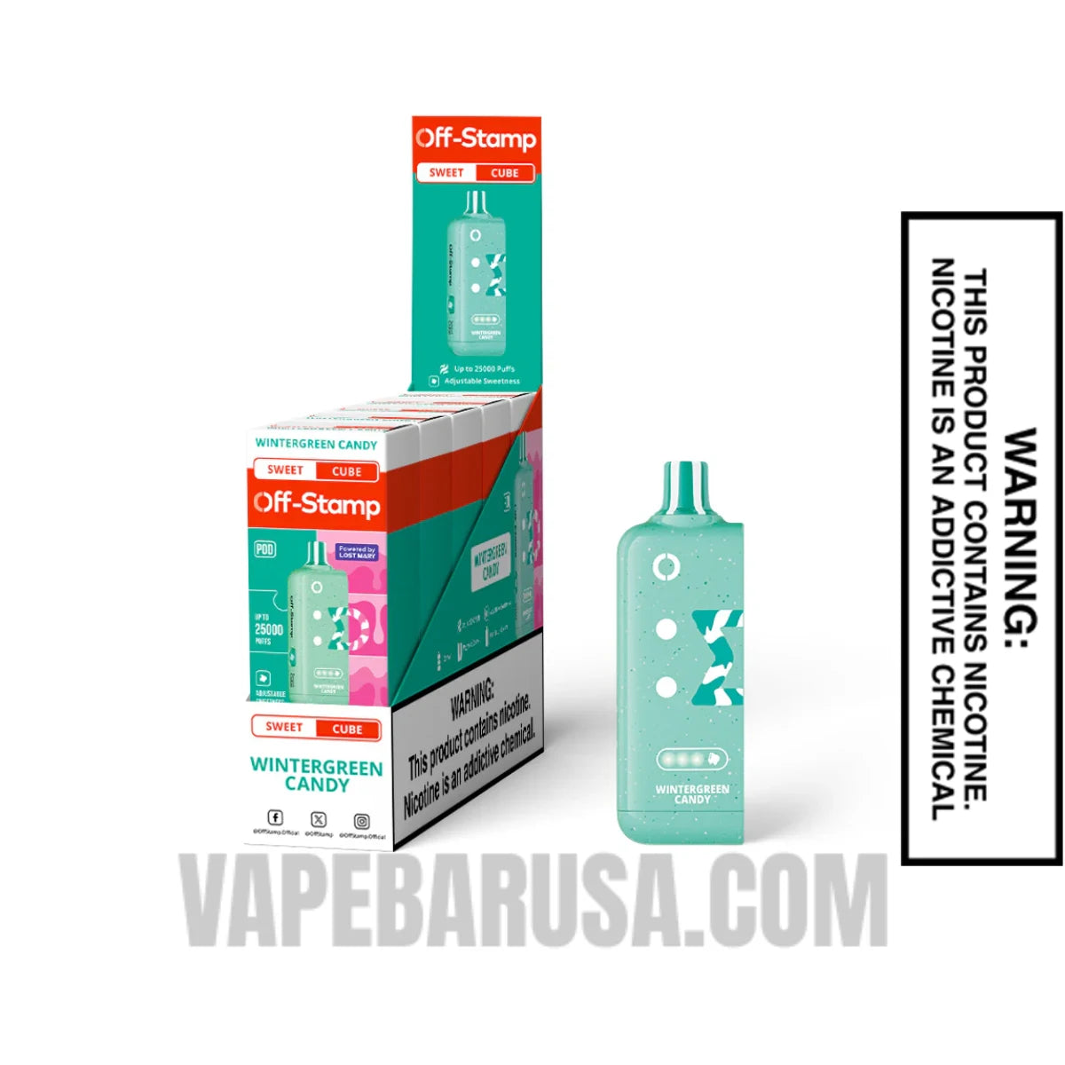 Wintergreen Candy Off Stamp Sweet Cube 25K Disposable Pod With bundle Box