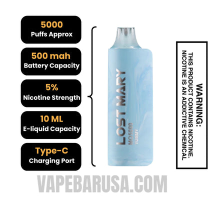Yummy Lost Mary MO5000 Disposable Vape Specifications